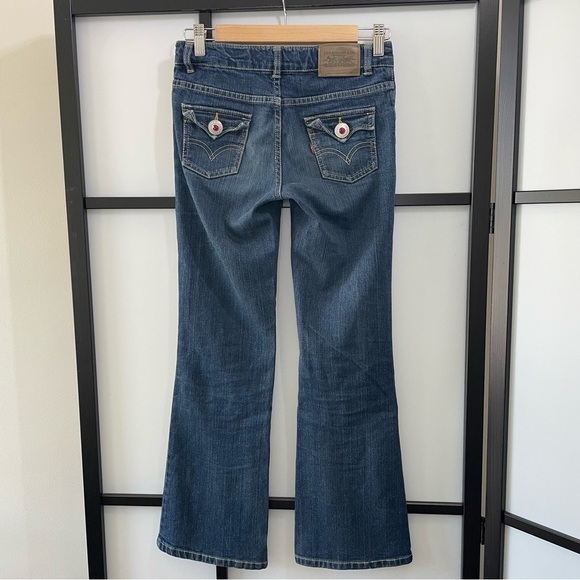 [12] Girls Levi’s Funky Fuchsia Pink Bejewelled Diamond Flare Leg Blue Jeans - Picture 3 of 11